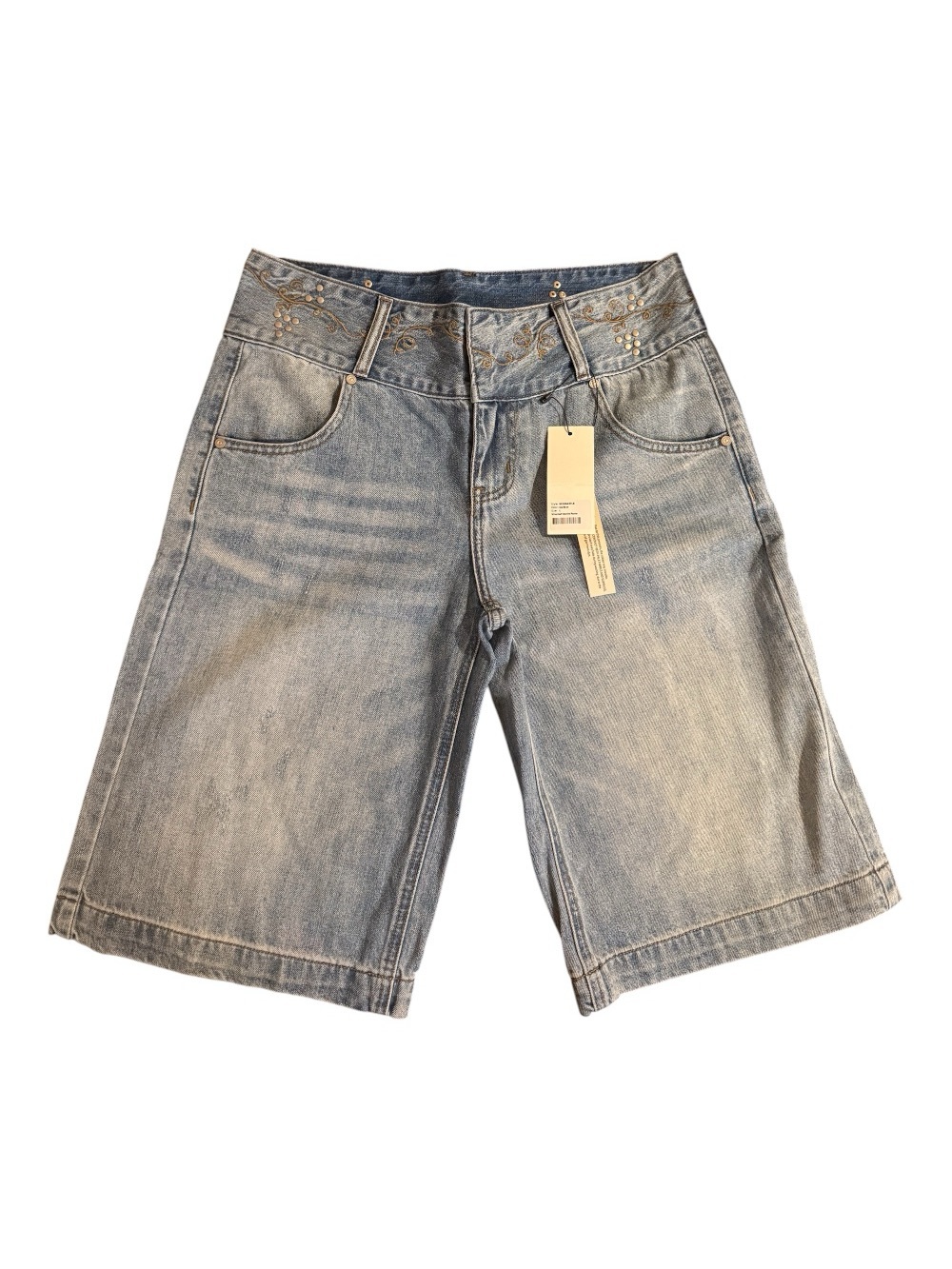 Sculptor Korea Low Waist Denim Jorts with Embroidered Waist - Size L